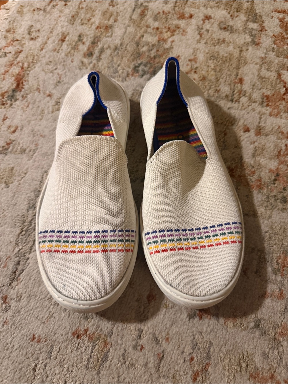 ROTHYS Kids White Slip-On Sneakers with Rainbow Accent